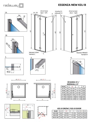 Дверь душевого уголка Radaway Essenza New KDJ B 80 L профиль Хром стекло прозрачное