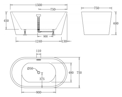 Акриловая ванна BelBagno BB71 150x75 без гидромассажа