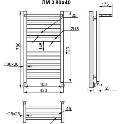 Водяной полотенцесушитель Ника Modern ЛМ 3 80x40 с полкой Хром 16 перекладин