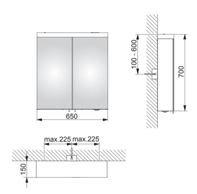 Зеркальный шкаф Keuco Royal Reflex.2 65 24202 171301 с подсветкой Серебрянный