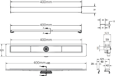 Душевой лоток Berges Wasserhaus C1 Brise 400 090029 с решеткой Матовый хром