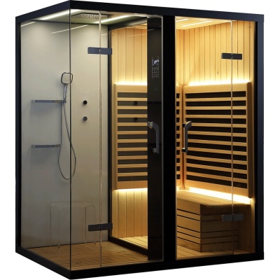 Душевая кабина Orans SN-99100 RS 180x130 с сауной профиль Черный задние стенки Белые