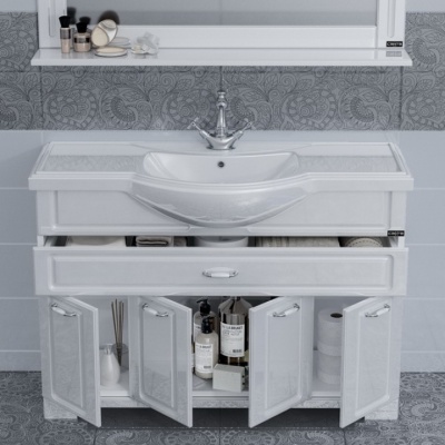 Тумба с раковиной СанТа Монарх 120/2 на цоколе Белая