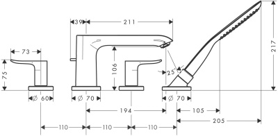 Смеситель на борт ванны Hansgrohe Metris 31442000 Хром