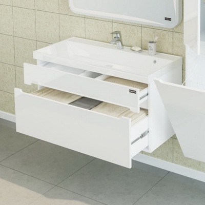 Тумба с раковиной СанТа Лондон 100 2 ящика подвесная Белая