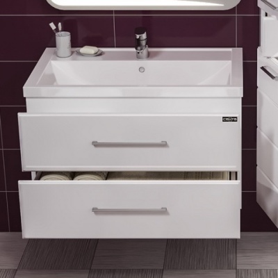 Тумба с раковиной СанТа Омега 80 2 ящика подвесная Белая