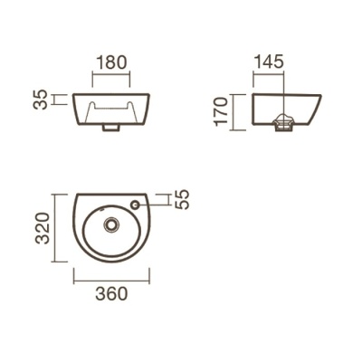Раковина Sanitana Pop 36 правая S10013516900000 Белая R