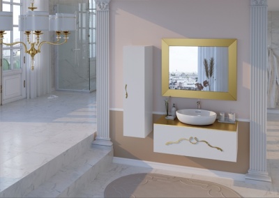 Тумба c раковиной Bellezza Римини 90 подвесная Белая сусальное Золото