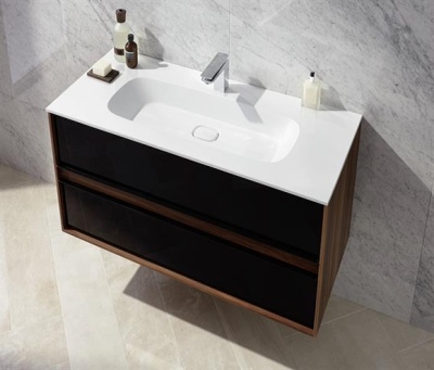 Тумба с раковиной Vitra Metropole 80 58181 подвесная Сливовое дерево Черная