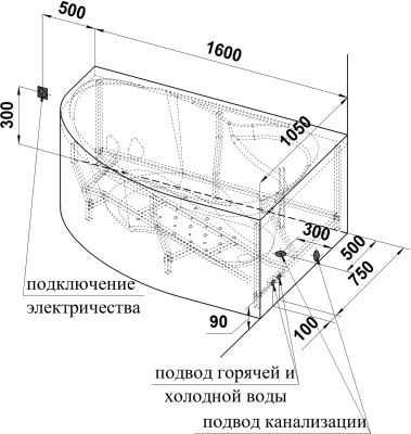 Акриловая ванна Radomir Амелия 160x105 L 1-01-0-1-1-017 Белая без гидромассажа