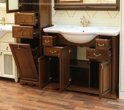 Шкаф пенал Opadiris Риспекто 40 L 00000000798 с бельевой корзиной Орех антикварный ручки Бронза