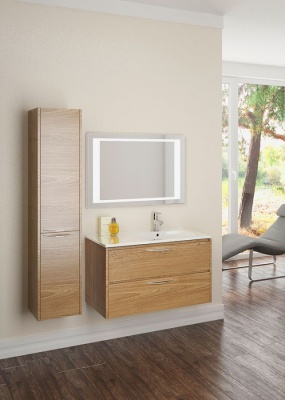 Тумба с раковиной SanVit Мэри-2 90 R с фактурой под дерево подвесная Акация светлая