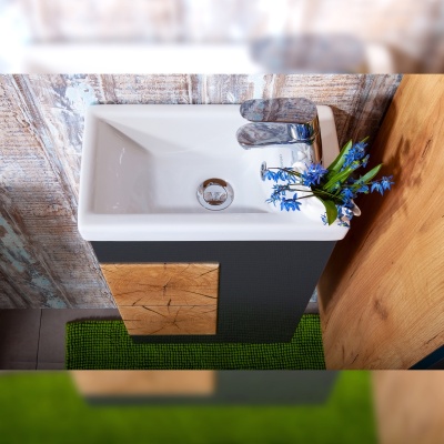 Тумба под раковину Бриклаер Форест 40 подвесная Антрацит со вставкой Пенёк