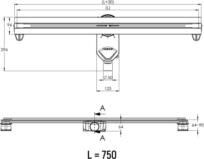 Душевой лоток Berges Wasserhaus Super Line 750 090182 с решеткой Матовый хром
