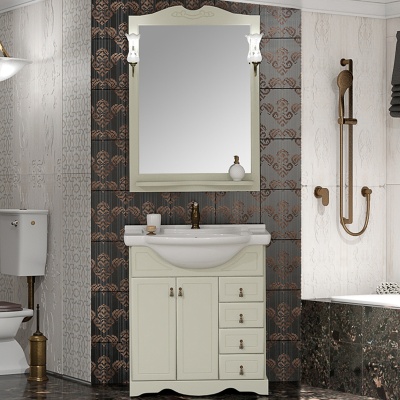 Комплект мебели для ванной Opadiris Клио 70 Слоновая кость со светильником Рустика Бронза