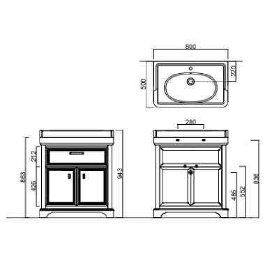 Тумба под раковину Kerama Marazzi Pompei 80 1 ящик, 2 дверцы Белая