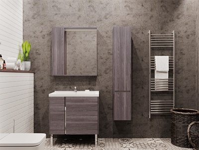 Зеркало со шкафом Акватон Стоун 80 с подсветкой 1A228302SXC80 Грецкий орех