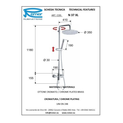 Душевой гарнитур Remer Minimal N37XL Хром
