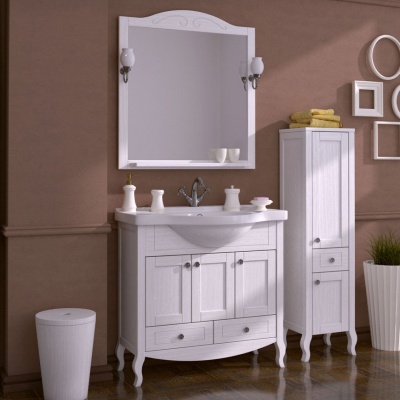 Тумба под раковину ASB-Woodline Флоренция 85 Белая с патиной