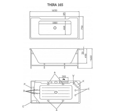 Акриловая ванна Victory Spa Thira 165 Без системы управления