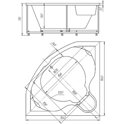 Акриловая ванна Акватек Сириус 165x165 без гидромассажа