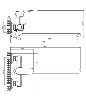 Смеситель для ванны Olive's Sierra 14221SR универсальный Хром