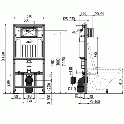 Инсталляция Alcaplast Sadromodul AM101/1120D для унитаза со смывным бачком