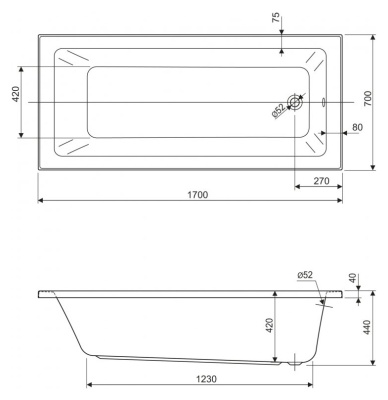 Акриловая ванна Cezares Plane Solo Mini 170x70 Белая