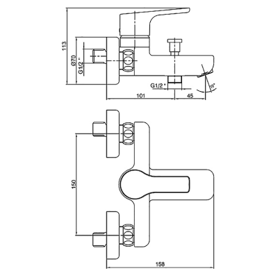 Смеситель для ванны E.C.A. Luna 102102450 Хром