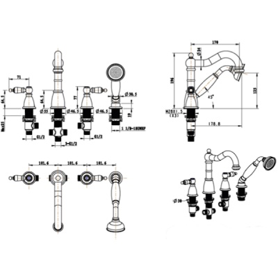 Смеситель на борт ванны Boheme Provanse 394 Бронза