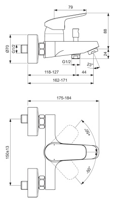 Смеситель для ванны Ideal Standard Ceraflex B1721AA Хром