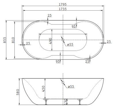 Акриловая ванна BelBagno BB28 180x85 без гидромассажа