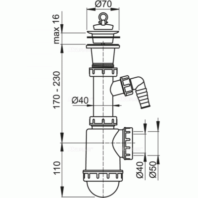 Сифон для кухонной мойки Alcaplast A442P-DN50/40 Белый