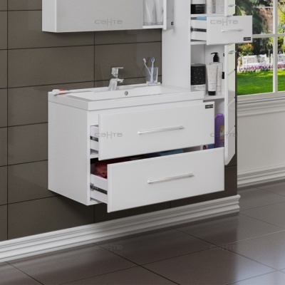 Тумба с раковиной СанТа Омега 70 2 ящика подвесная Белая