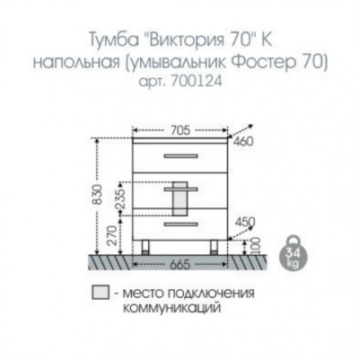 Тумба с раковиной СанТа Виктория 70 700124 Белая