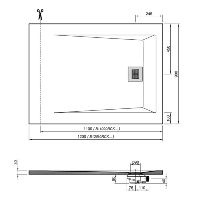 Душевой поддон из искусственного камня Sanitana Rocks 120x90 SP3014В0384100590 Антрацит