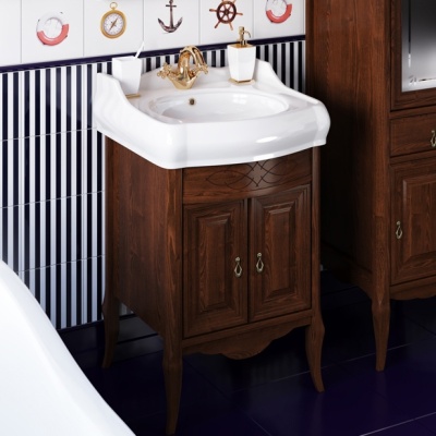 Комплект мебели для ванной Opadiris Лоренцо 60 Светлый орех со светильником Изабель Бронза