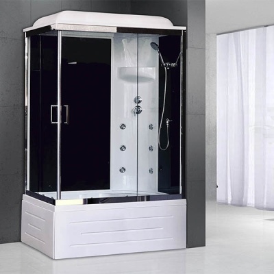 Душевая кабина Royal Bath BP 100х80 RB8100BP3-BT-CH-R с гидромассажем профиль Хром задняя стенка Черная