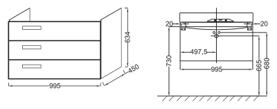 Тумба под раковину Jacob Delafon Rythmik 100 EB1310-G1C подвесная Белая глянцевая