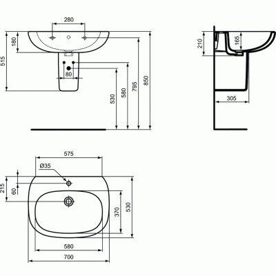 Раковина Ideal Standard Tesi 70 T351201 Белая