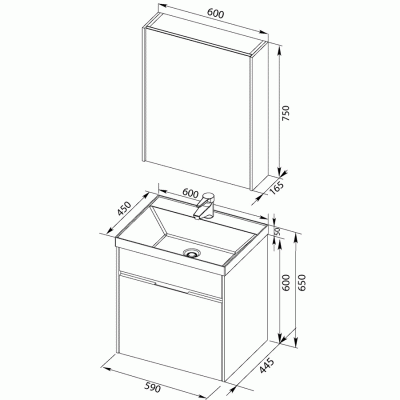 Комплект мебели для ванной Aquanet Латина 60 180120 Белый