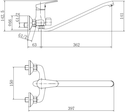 Смеситель для ванны Fashun A2216 универсальный Хром