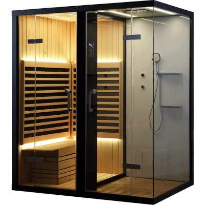 Душевая кабина Orans SN-99100 LS 180x130 с сауной профиль Черный задние стенки Белые