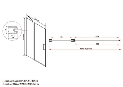 Душевая дверь Vincea Orta VPP-1O120CL 120x190 профиль Хром стекло прозрачное