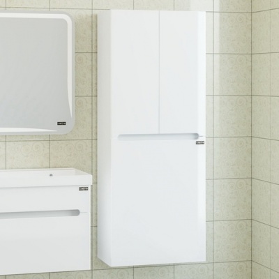 Шкаф пенал СанТа Лондон 60 подвесной с бельевой корзиной Белый