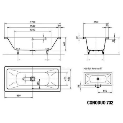 Стальная ванна Kaldewei Conoduo 732 170х75 с покрытием Easy-clean