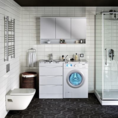 Тумба с раковиной Runo Орион 60 правая Белый мрамор