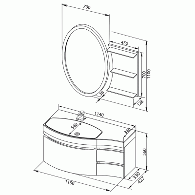 Комплект мебели для ванной Aquanet Опера 115 R 169418 Белый