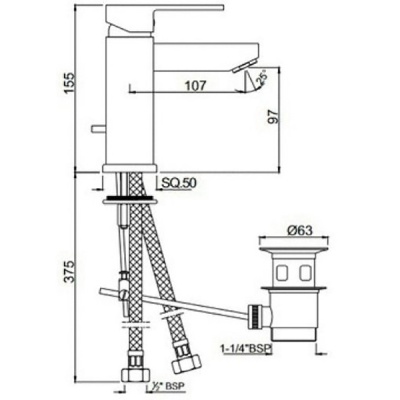 Смеситель для раковины Jaquar Kubix-F KUB-CHR-35052FB Хром