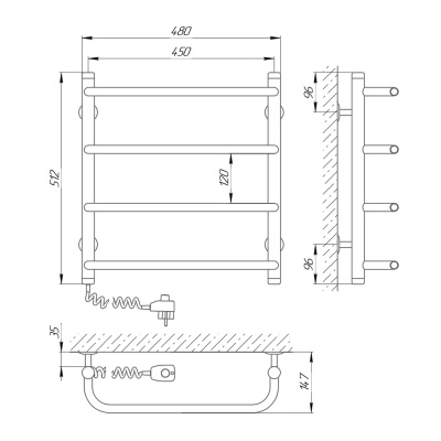 Электрический полотенцесушитель Laris Стандарт П4 50х45 R 73207231 Хром